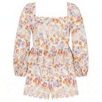 Girls Ivory Floral Embroidered Playsuit