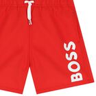 Boys Red Logo Swim Shorts, 4, hi-res