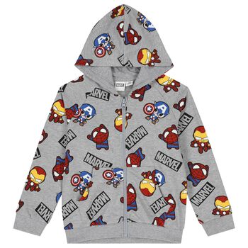 Boys Grey Marvel Hooded Zip Up Top