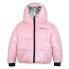 Girls Silver & Pink Reversible Puffer Jacket, 1, hi-res