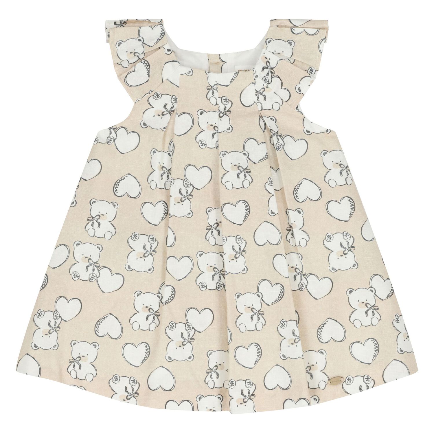طقم فستان بنات بطبعة قلب ودب باللون البيج, 1, hi-res