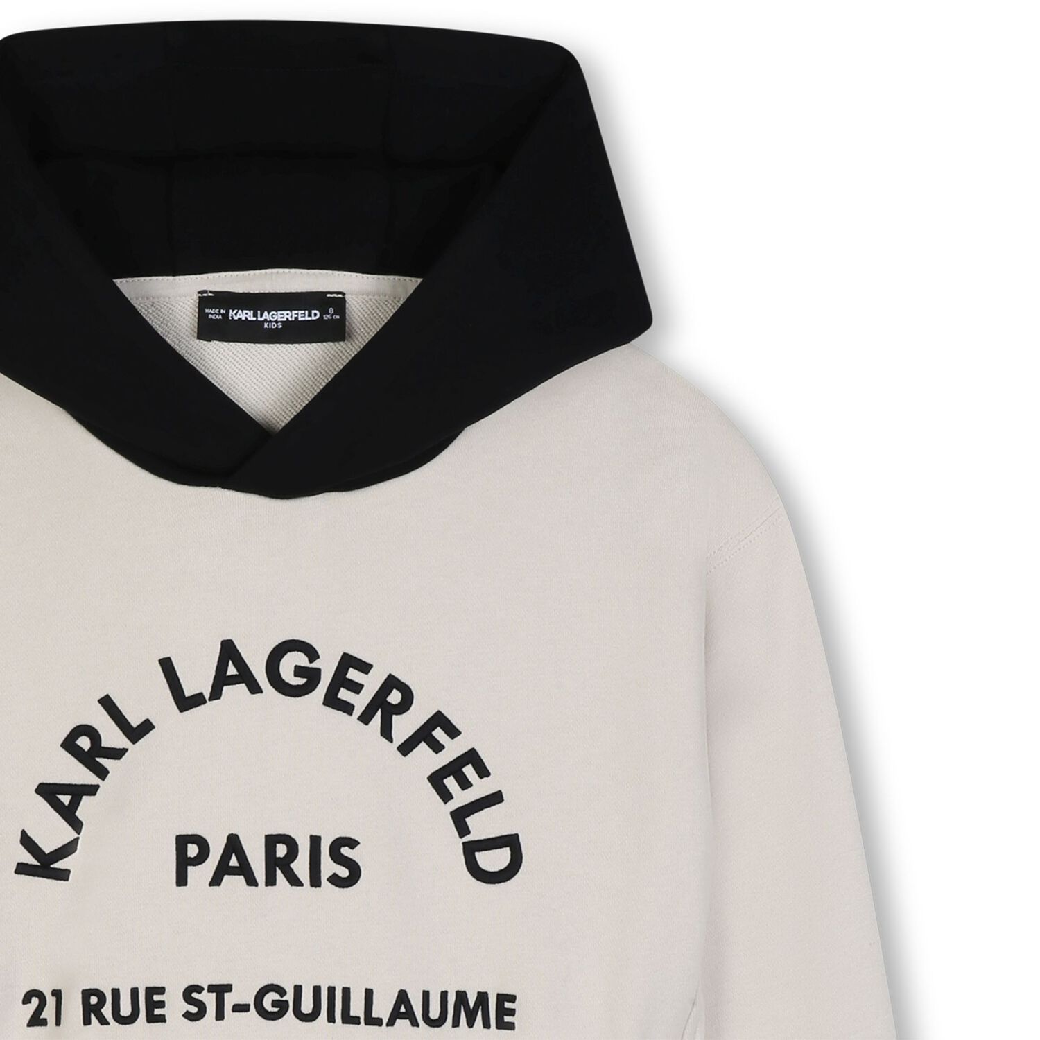 Boys Beige & Black Logo Hooded Top, 1, hi-res