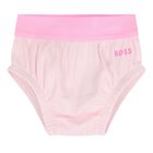 طقم فستان باللون الوردي بشعار للبنات , 1, hi-res