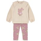 Younger Girls Beige & Pink Teddy Bear Leggings Set, 1, hi-res