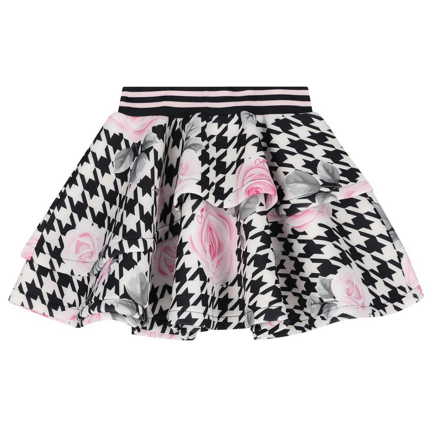 Girls Ivory & Black Embellished Houndstooth Skirt Set, 1, hi-res