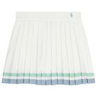 Girls White Logo Pleated Skirt, 1, hi-res