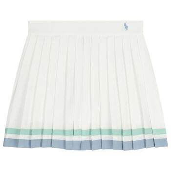 Girls White Logo Pleated Skirt