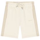 Boys Ivory & Beige Cotton Jersey Shorts, 2, hi-res