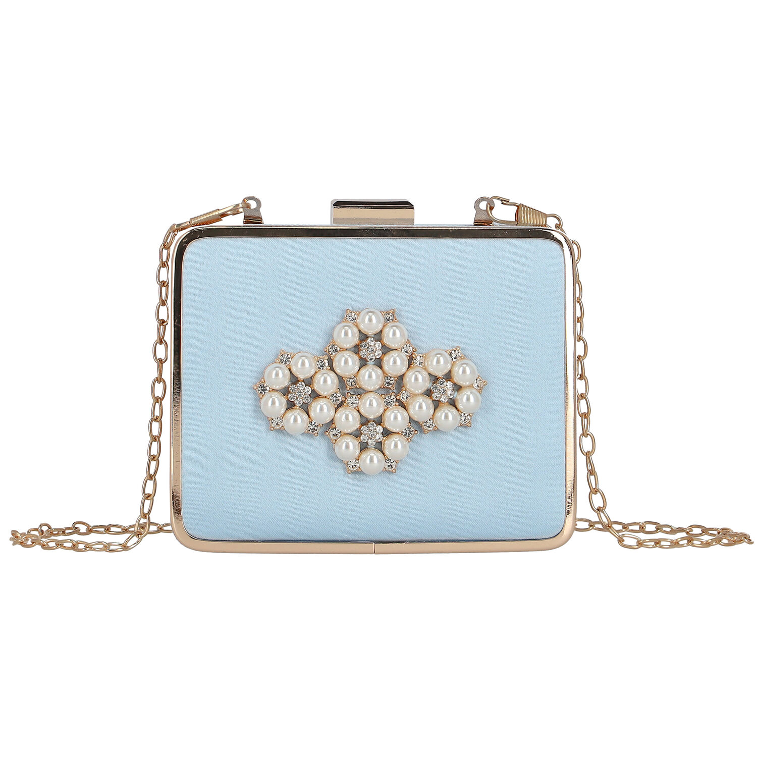 Girls Blue & Gold Embellished Satin Bag, 1, hi-res