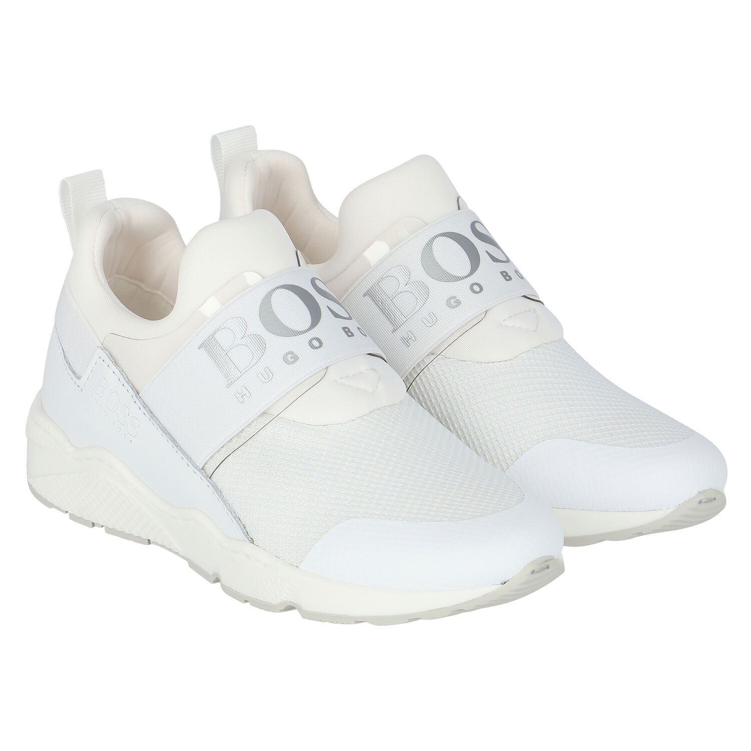 Boys White Logo Trainers, 1, hi-res