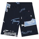 Boys Navy Blue Logo Shorts, 1, hi-res