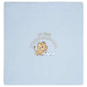 Blue & Ivory Leopard Logo Baby Blanket