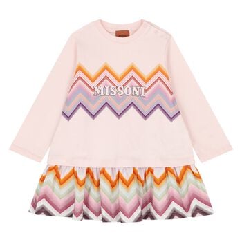 Younger Girls Pink Zig Zag Logo Dress