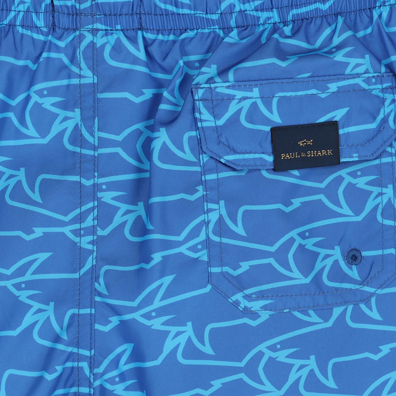 Boys Blue Shark Swim Shorts, 2, hi-res