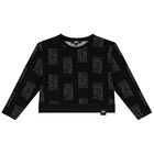 توب بنات بأكمام بالشعار باللون الاسود, 1, hi-res