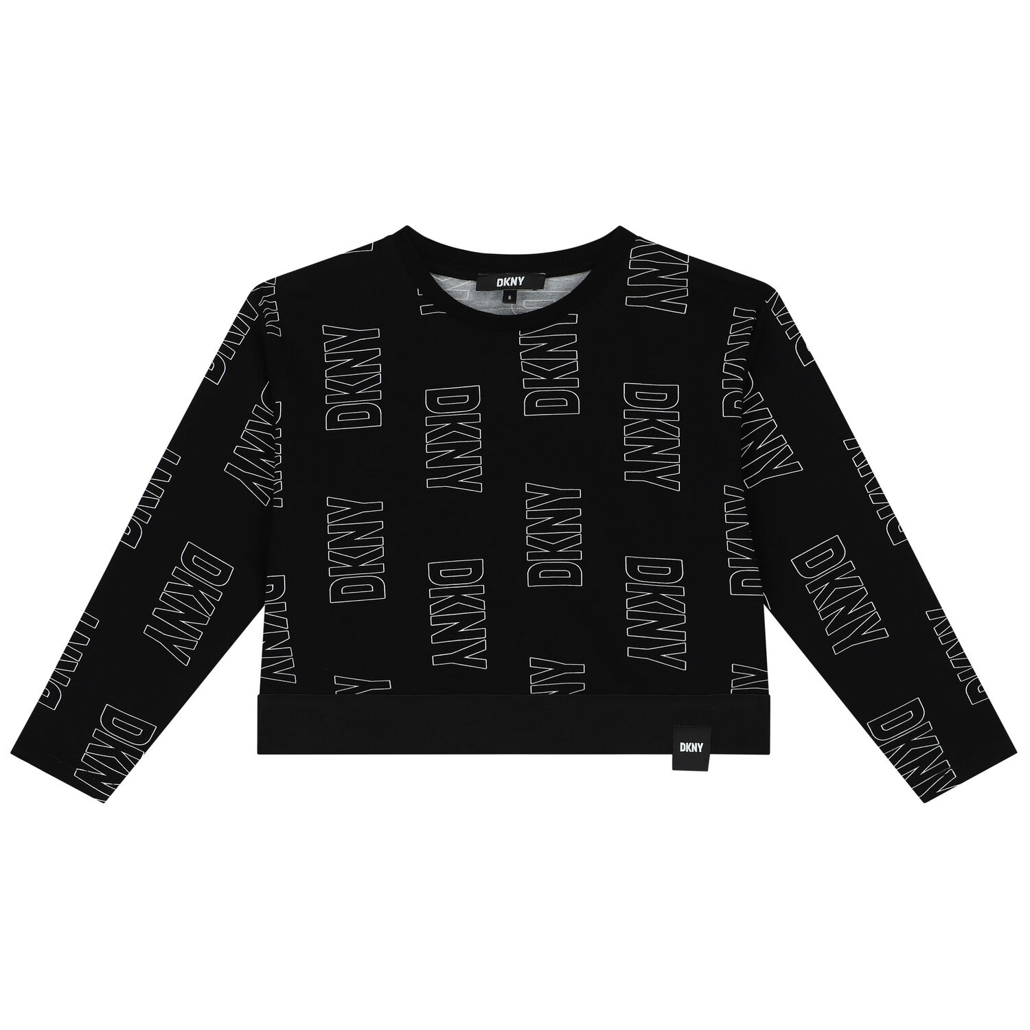 توب بنات بأكمام بالشعار باللون الاسود, 1, hi-res