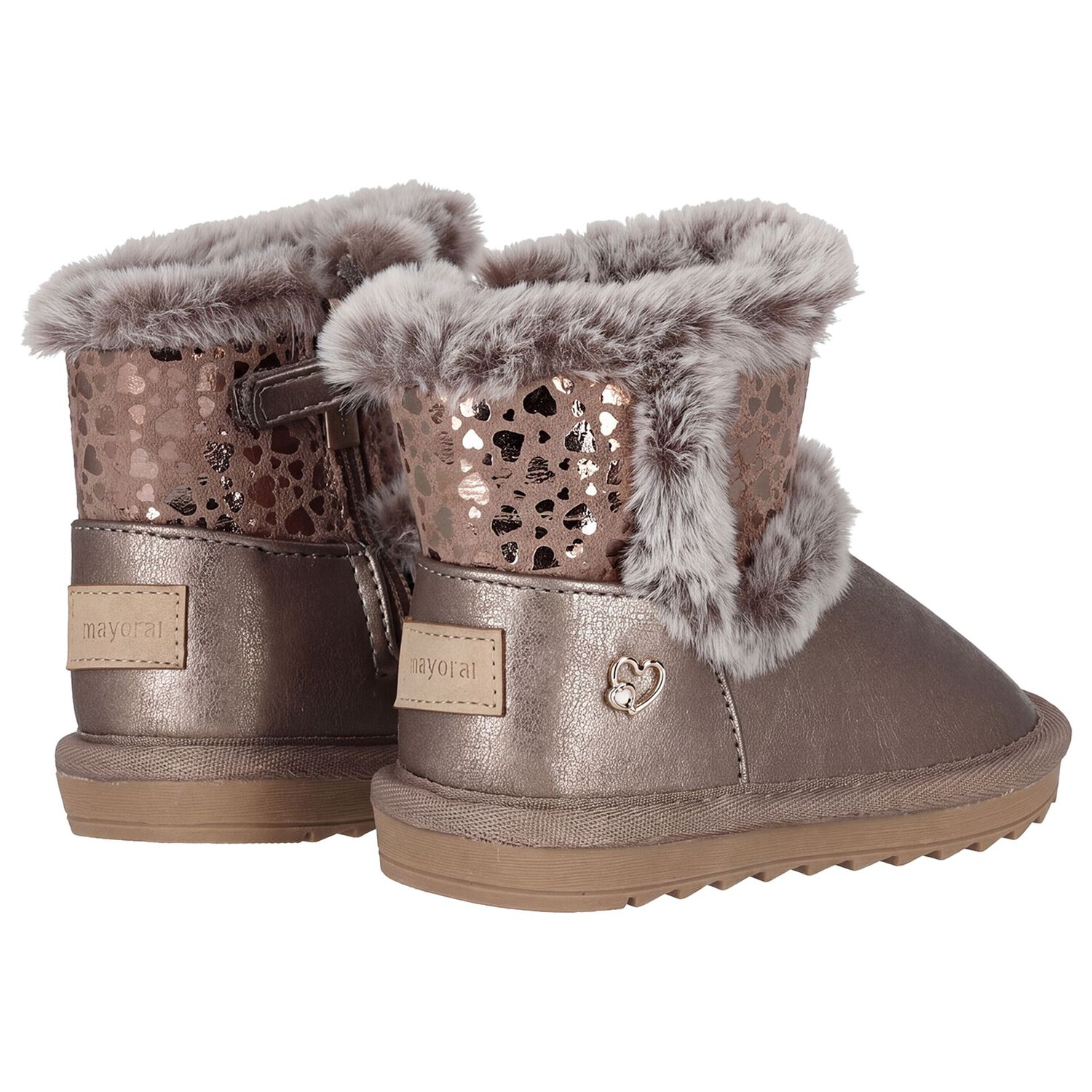 Younger Girls Gold Faux Leather Boots, 2, hi-res