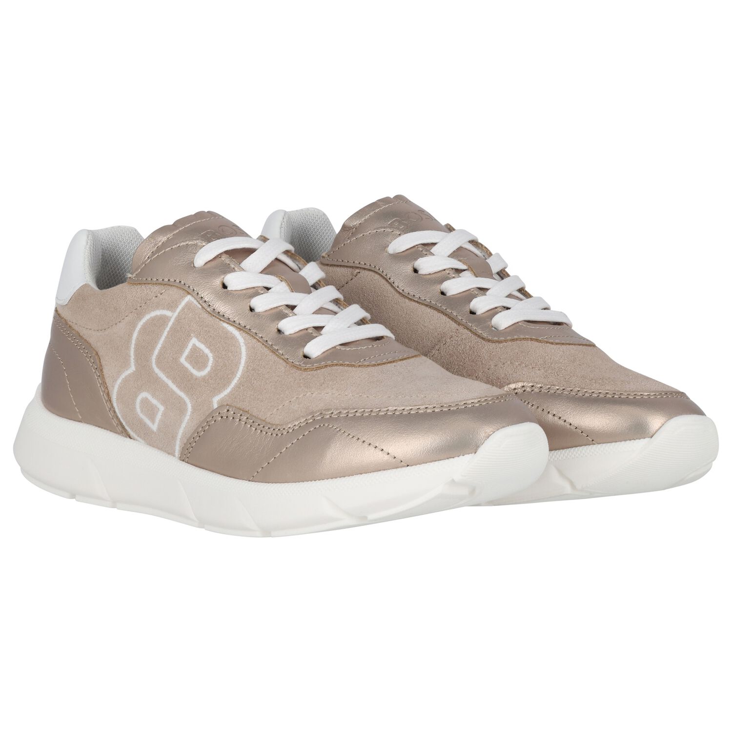 Girls Gold Logo Trainers, 1, hi-res