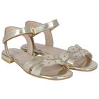 Girls Gold Leather Scalloped Sandals, 1, hi-res