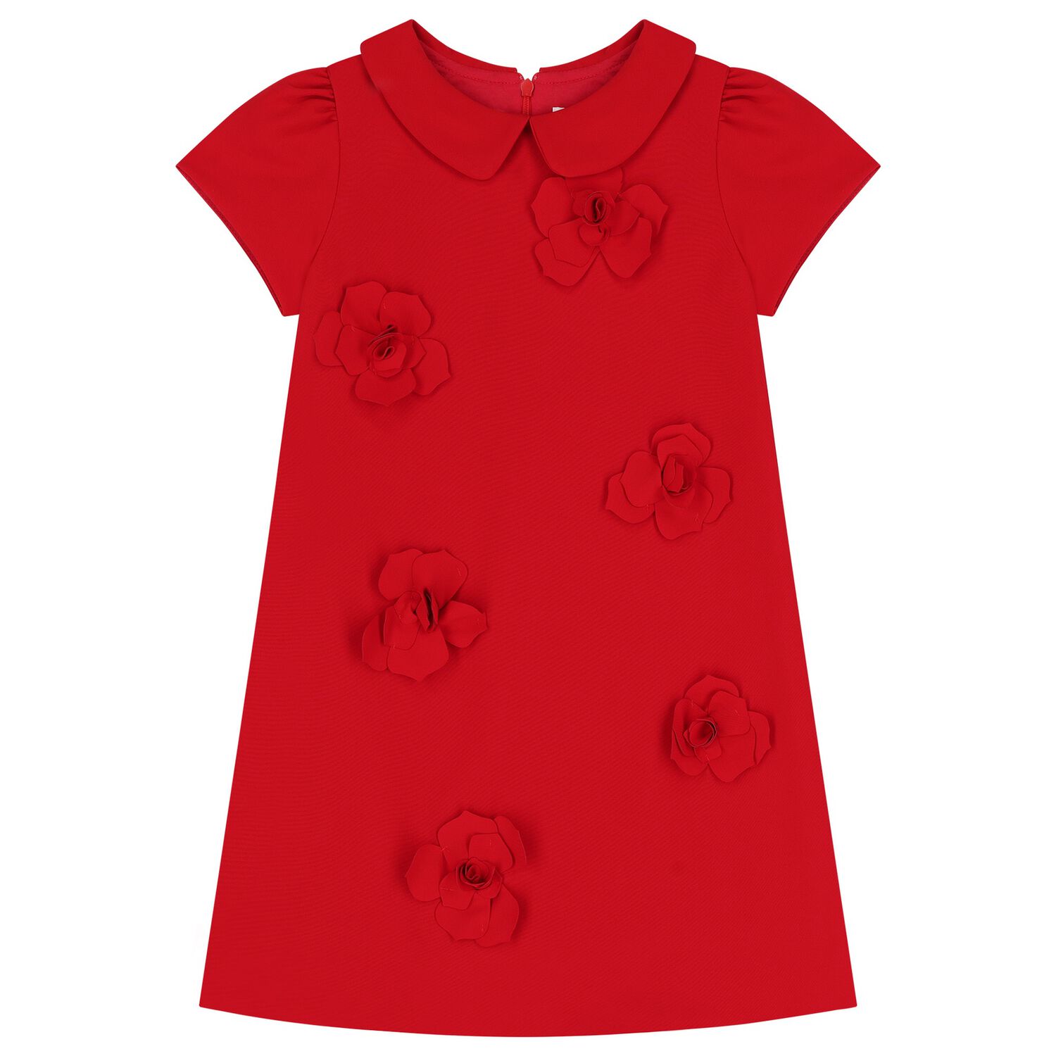 Girls Red Flower Twill Dress, 1, hi-res