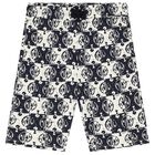 Boys Navy Blue & Ivory Logo Shorts, 2, hi-res