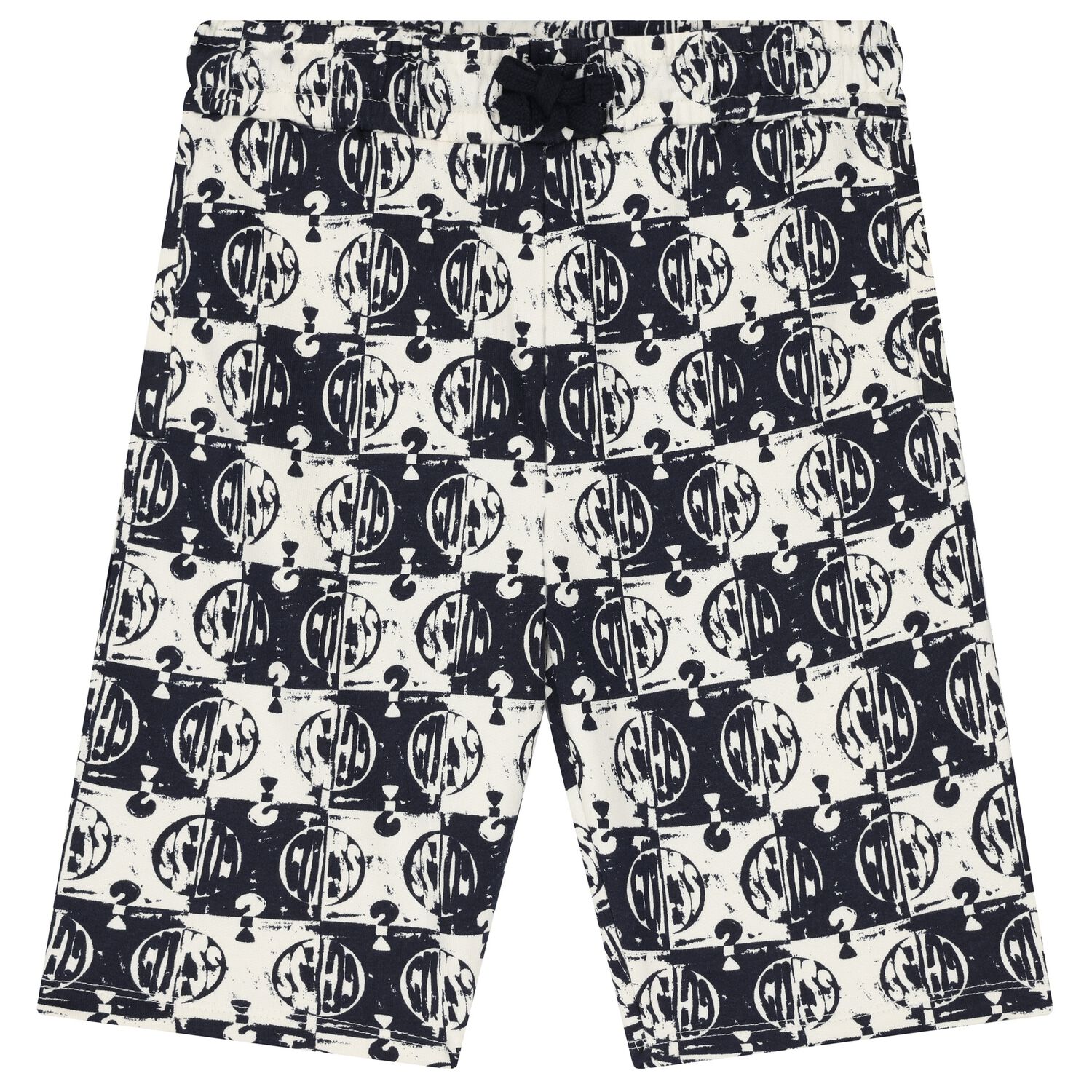 Boys Navy Blue & Ivory Logo Shorts, 2, hi-res image number null