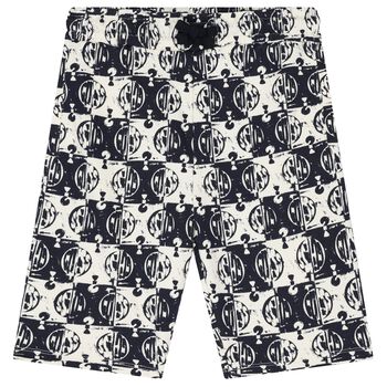 Boys Navy Blue & Ivory Logo Shorts