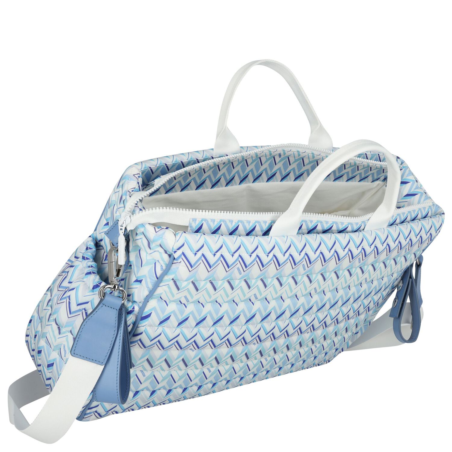 Blue & White Zig Zag Baby Changing Bag, 1, hi-res