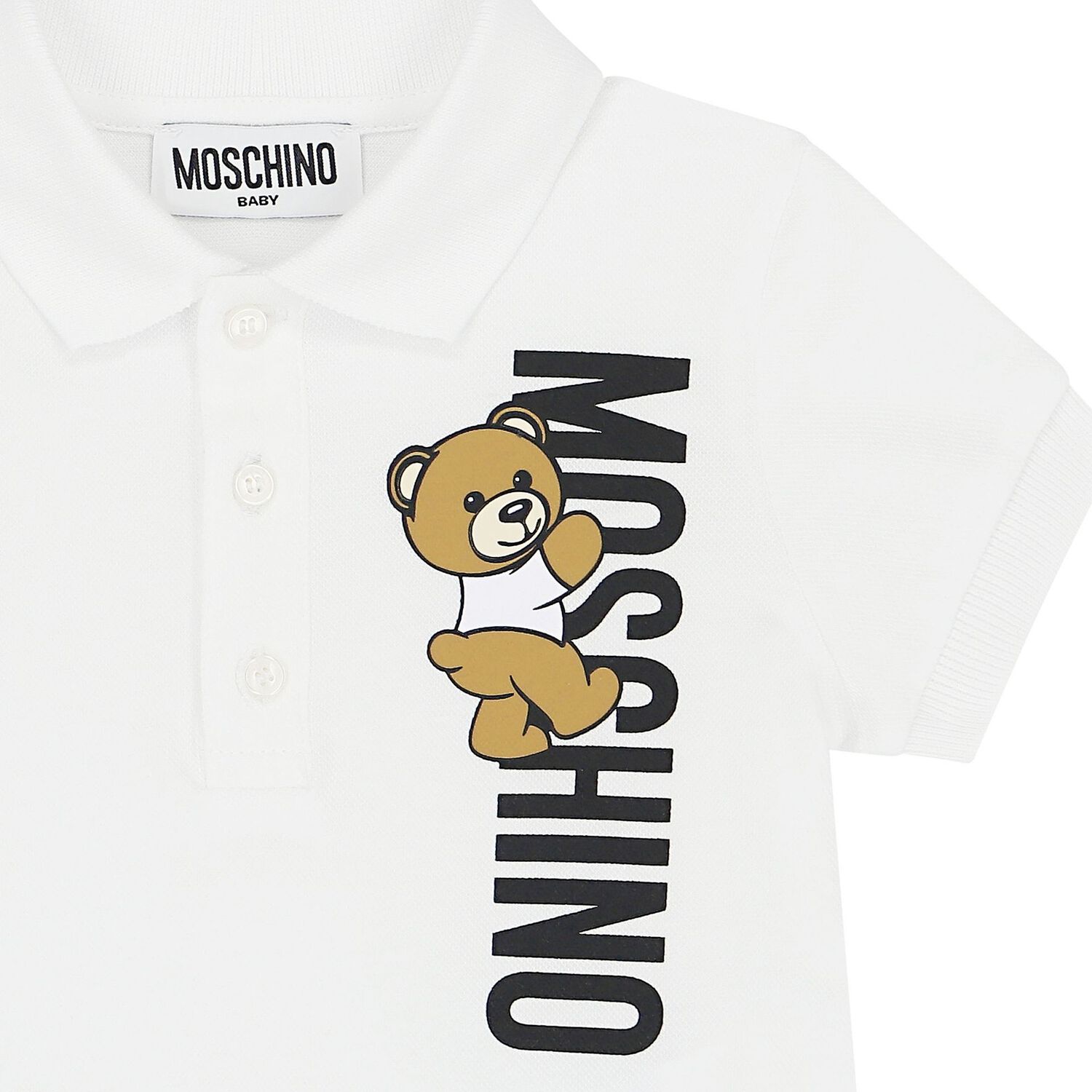 Younger Boys White Polo Bear Polo Shirt, 1, hi-res