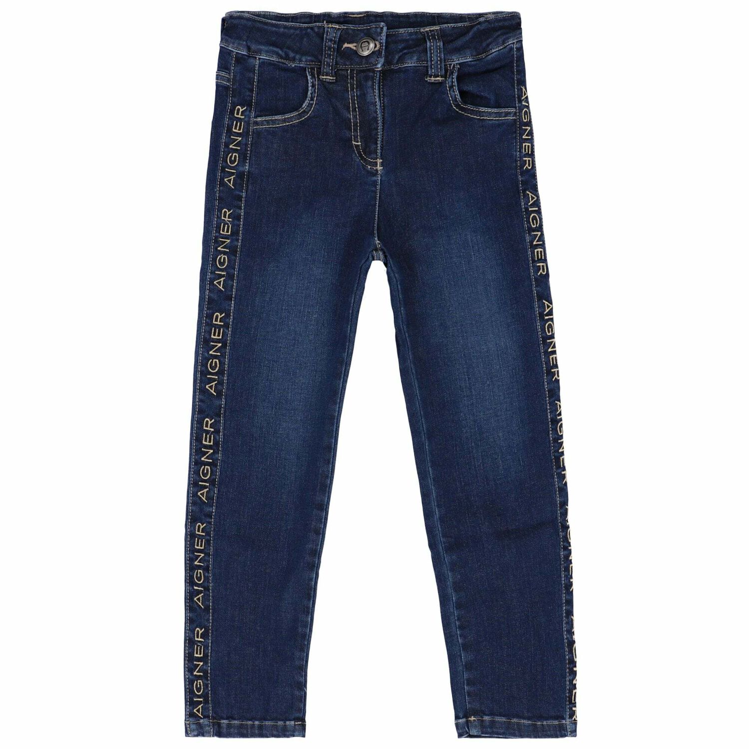 Girls Blue & Gold Logo Jeans, 1, hi-res image number null