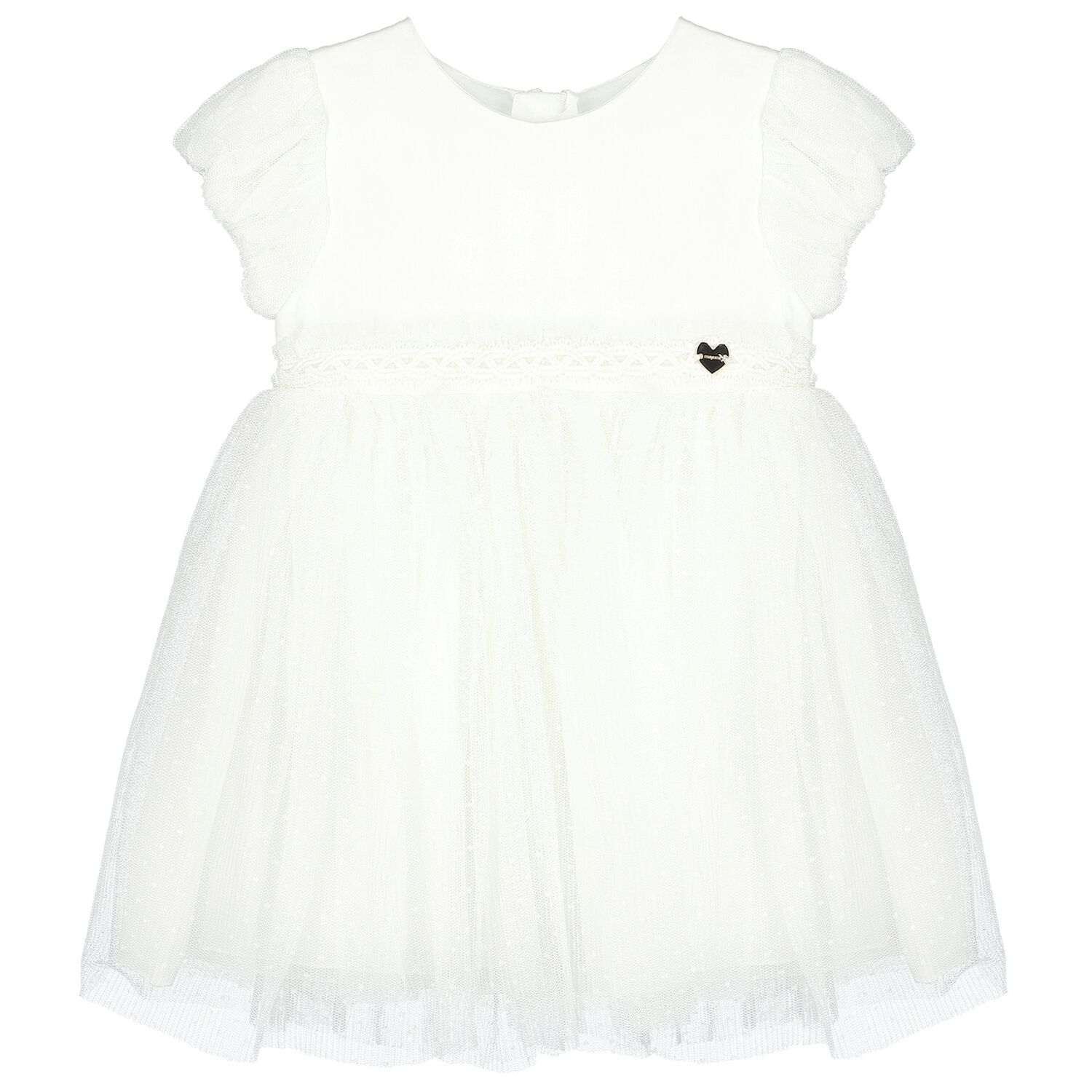 Younger Girls Ivory Pleated Tulle Dress, 1, hi-res