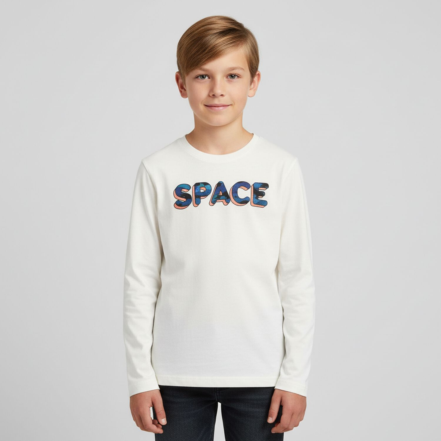 Boys Ivory & Navy Long Sleeve Tops ( 2-Pack ), 1, hi-res