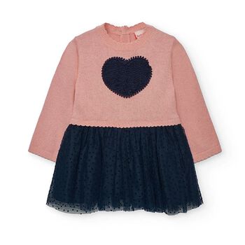 Girls Pink & Navy Blue Knitted Dress