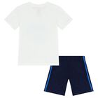 White & Blue Logo Shorts Set, 1, hi-res