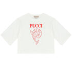 تيشيرت بالشعار باللون العاجي للبنات , 1, hi-res