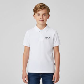 Boys White Logo Polo Shirt, 2 Boys White Logo Polo Shirt