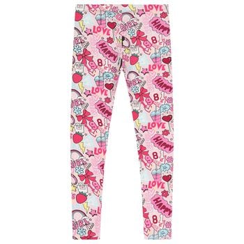Girls Pink Logo Heart Leggings