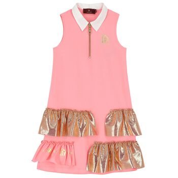 Girls Pink & Gold Logo Dress