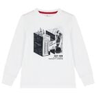 Boys White Logo Long Sleeve Top, 1, hi-res