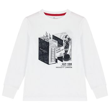 Boys White Logo Long Sleeve Top