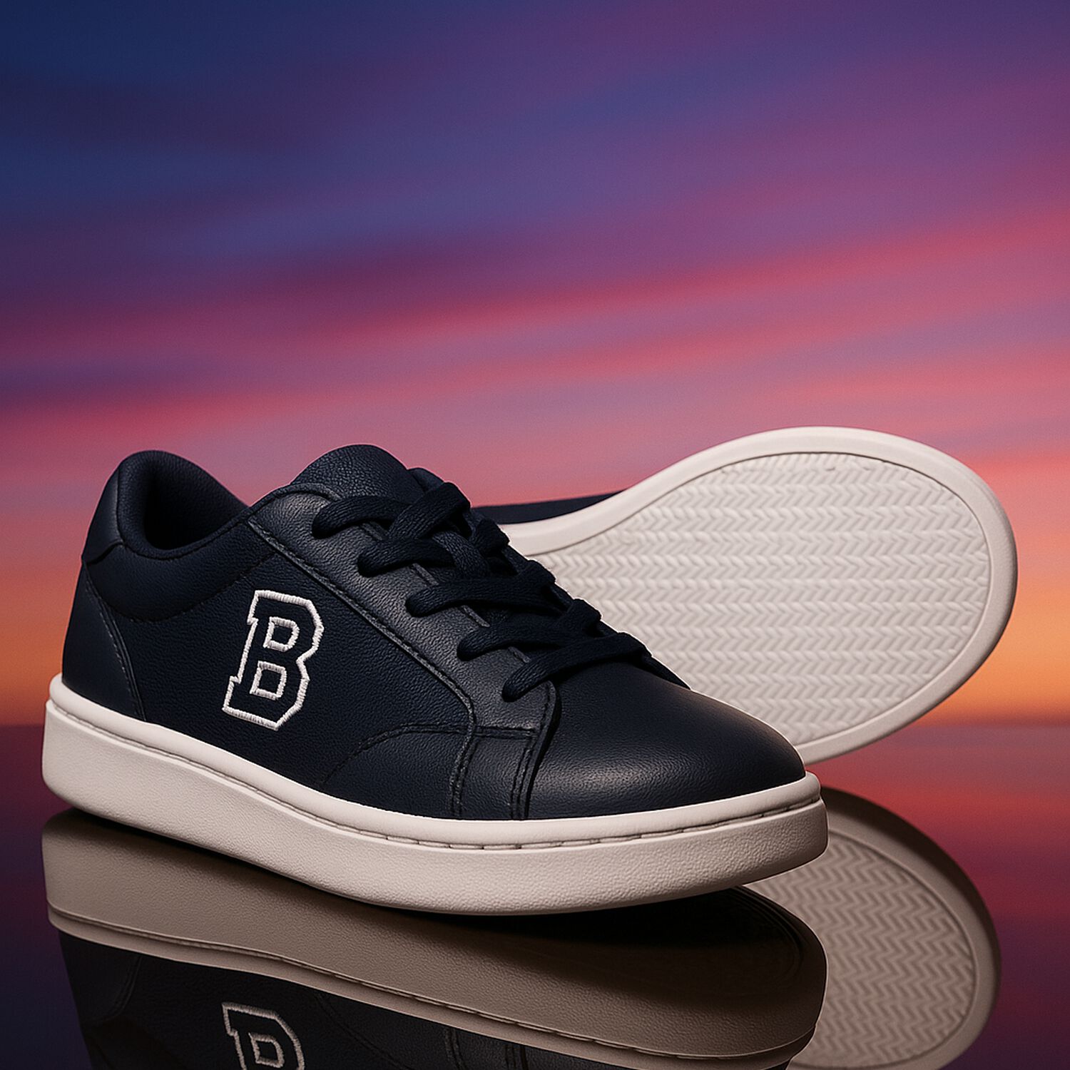 Boys Navy Blue Logo Trainers, 1, hi-res