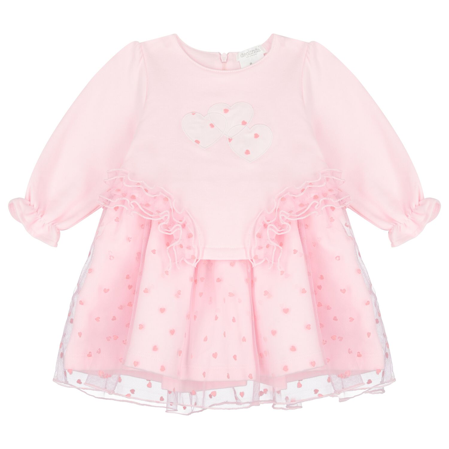 Baby Girls Pink Heart Dress, 1, hi-res