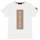 طقم شورت باللون أبيض وبيج للأولاد بشعار, 1, hi-res