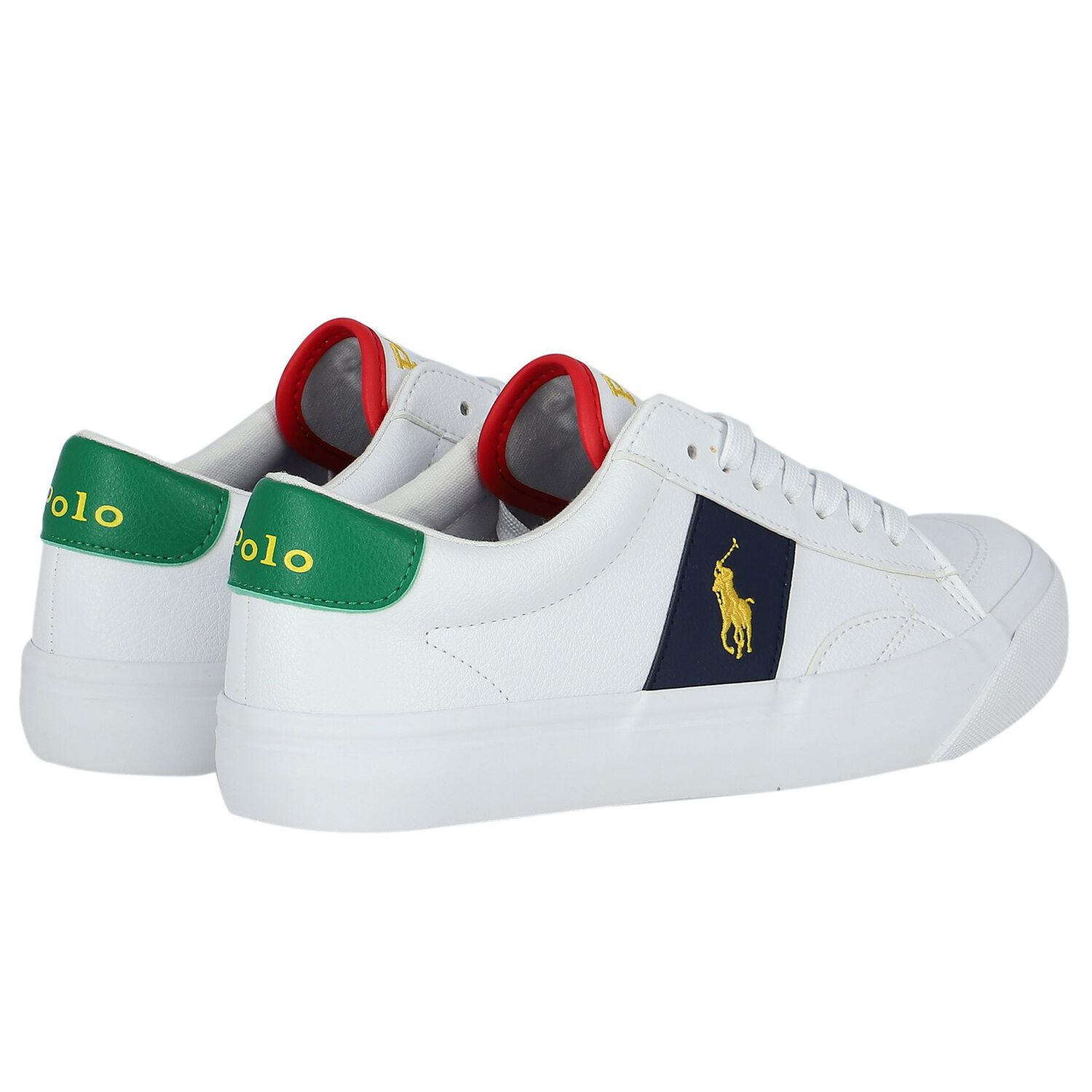 Boys White & Navy Blue Logo Trainers, 1, hi-res