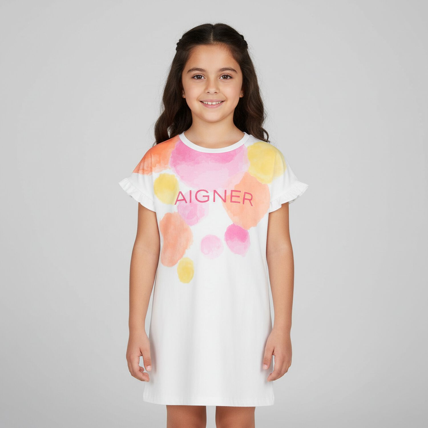 Girls White Logo Dress, 2, hi-res image number null