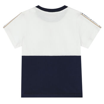Younger Boys White & Navy Logo T-Shirt