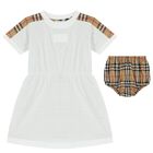 Baby Girls White & Beige Check Dress Set, 1, hi-res