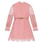 Girls Pink Floral Lace Dress, 1, hi-res