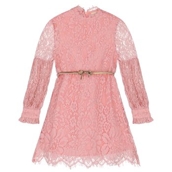 Girls Pink Floral Lace Dress