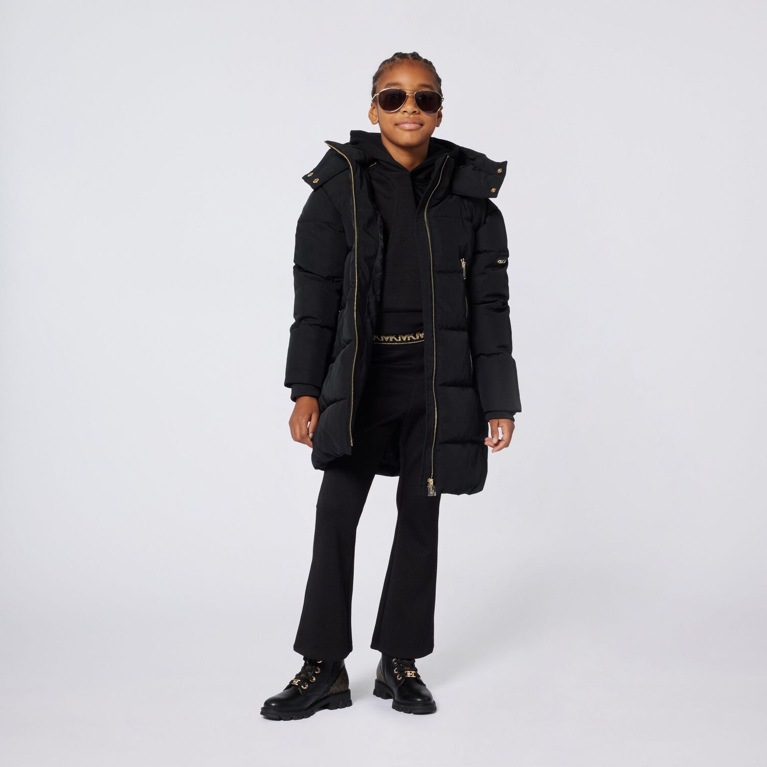 Girls Black Logo Leggings, 1, hi-res